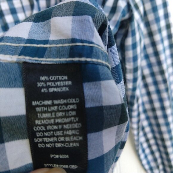 Betabrand Men's Gingham Button Down Shirt Size M Blue Green Check Cotton Stretch - Picture 9 of 12